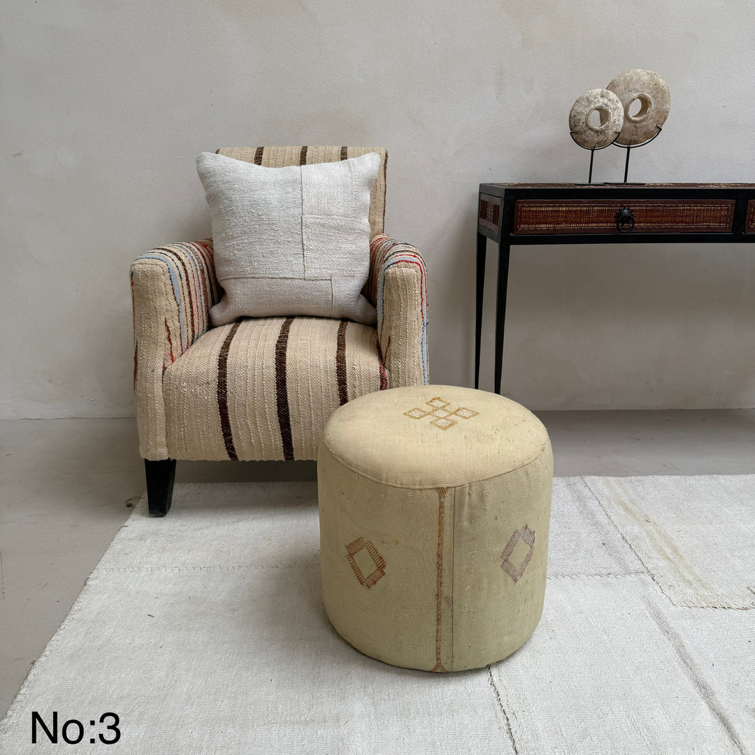 Vintage Moroccan Round Floor Pouf | Small