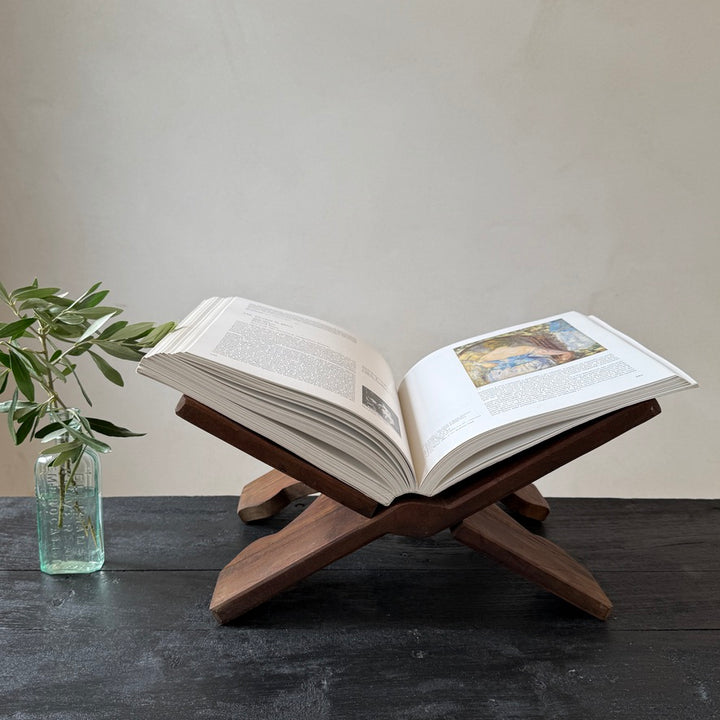 Solid Teak Folding Book Stand | Large Coffee Table Book Holder