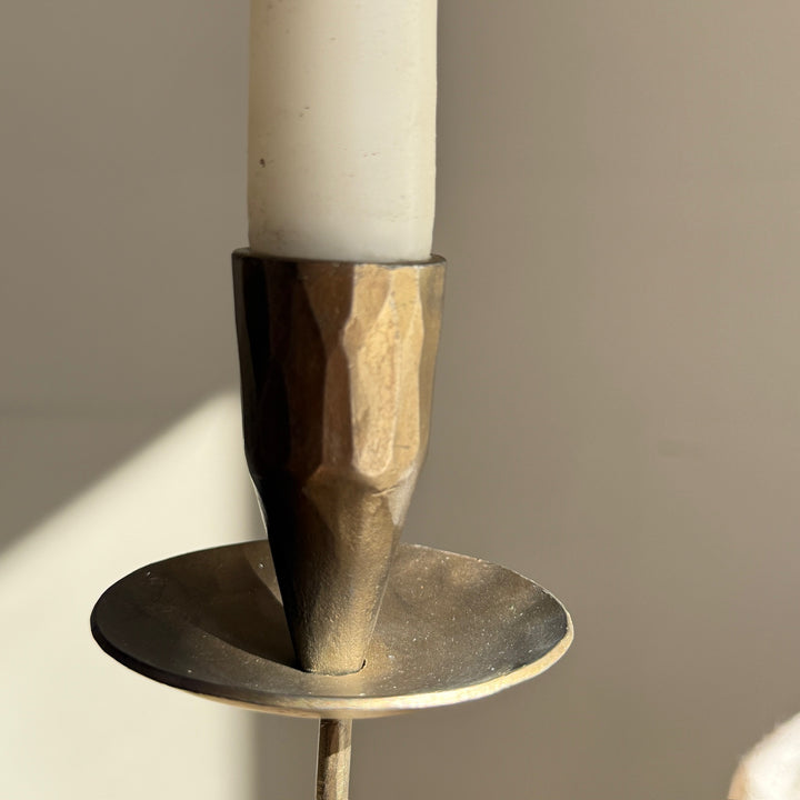 Hammered Brass Metal Candlestick Holder