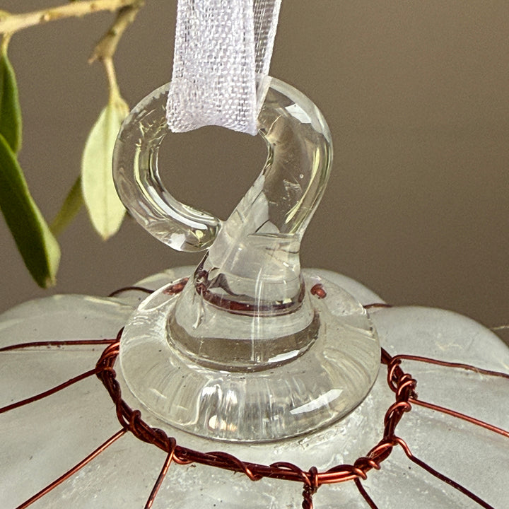 White Glass &amp; Copper Bauble Christmas Decoration