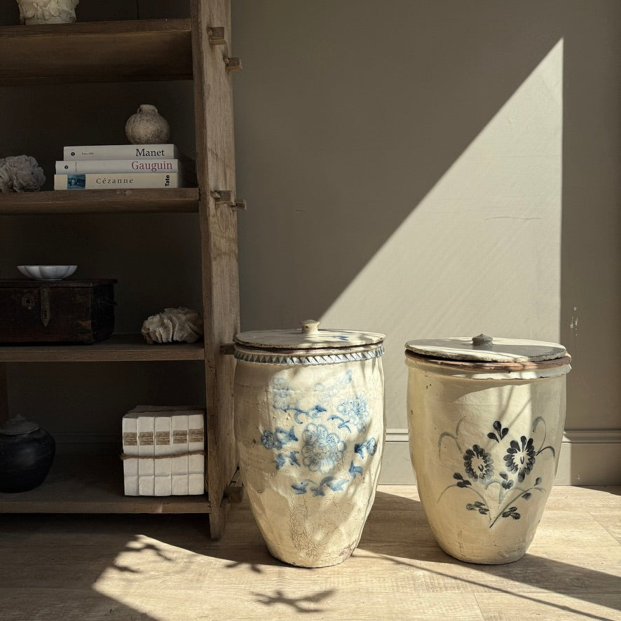 Large Antique Chinese Cizhou Storage Jar with Lid