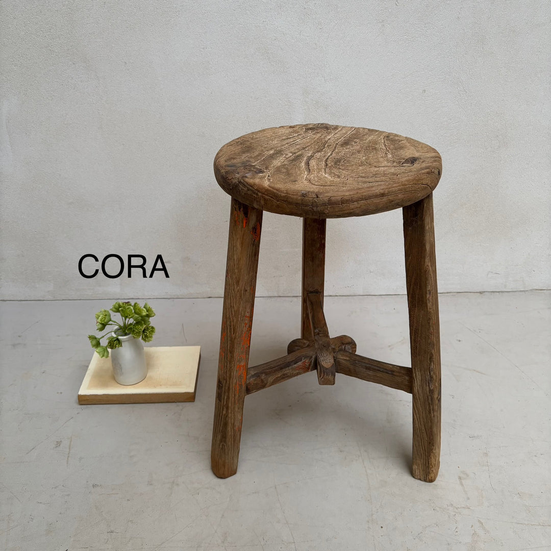 Antique Rustic Round Top Stool