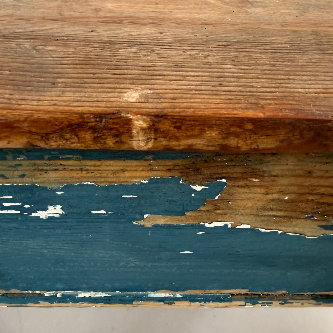Antique Victorian Pine Dining Table with Original Blue Paint