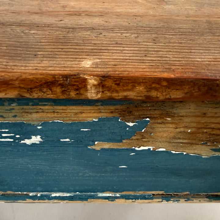 Antique Victorian Pine Dining Table with Original Blue Paint
