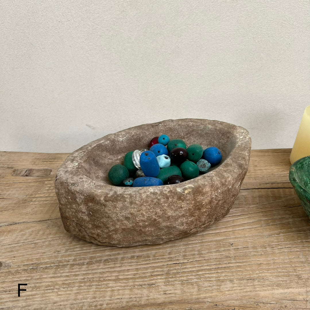 Antique hand-carved stone oval bowls