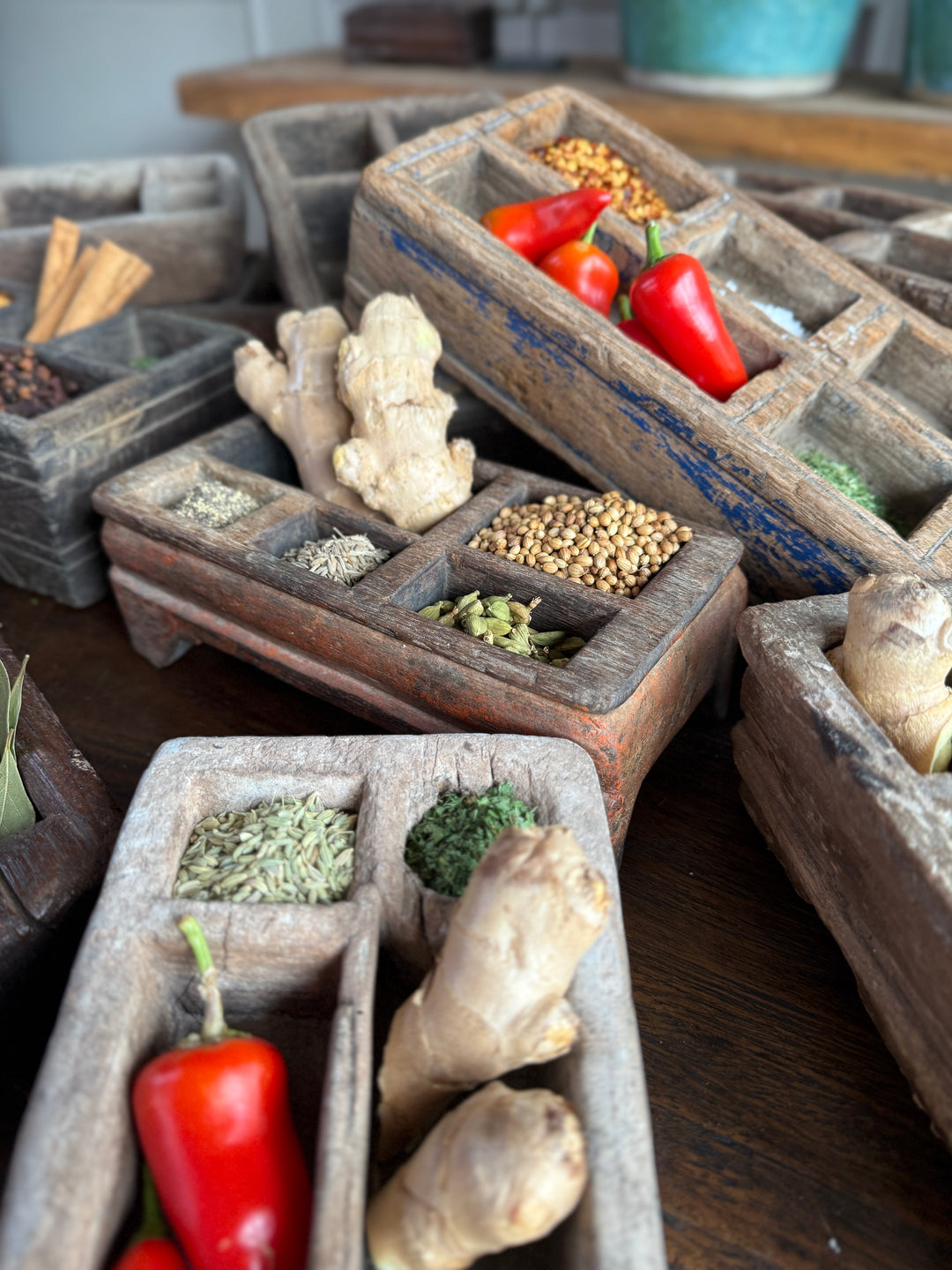 Rustic Antique Wooden Spice Tray