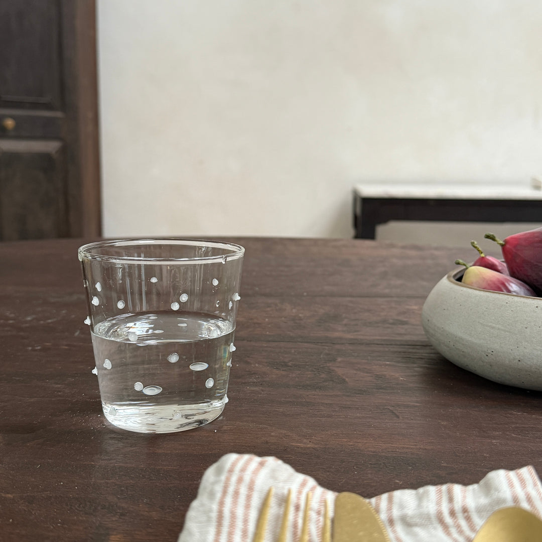 Clear drinking glass | dots