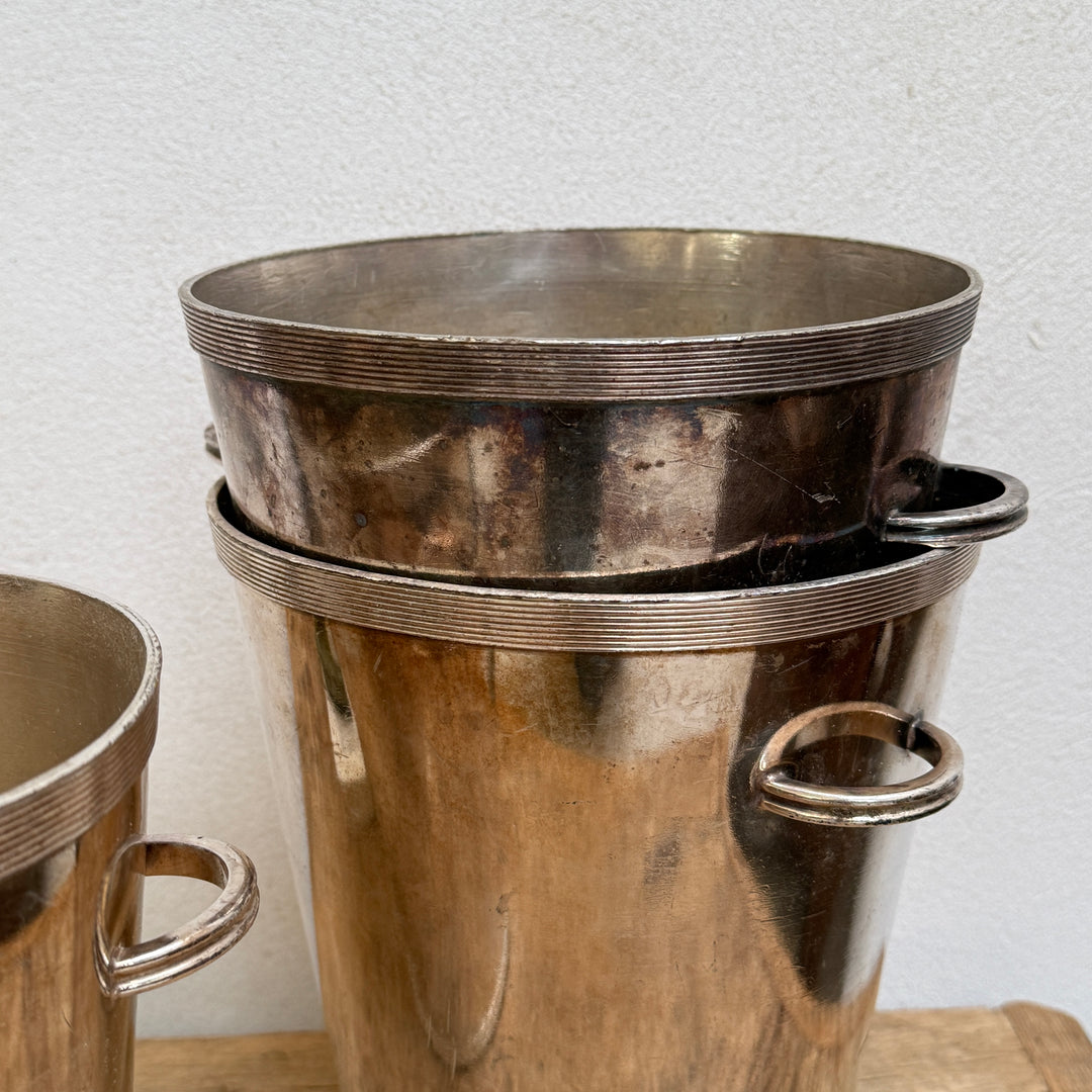 Solid Brass Silver Plated Vintage Ice Bucket