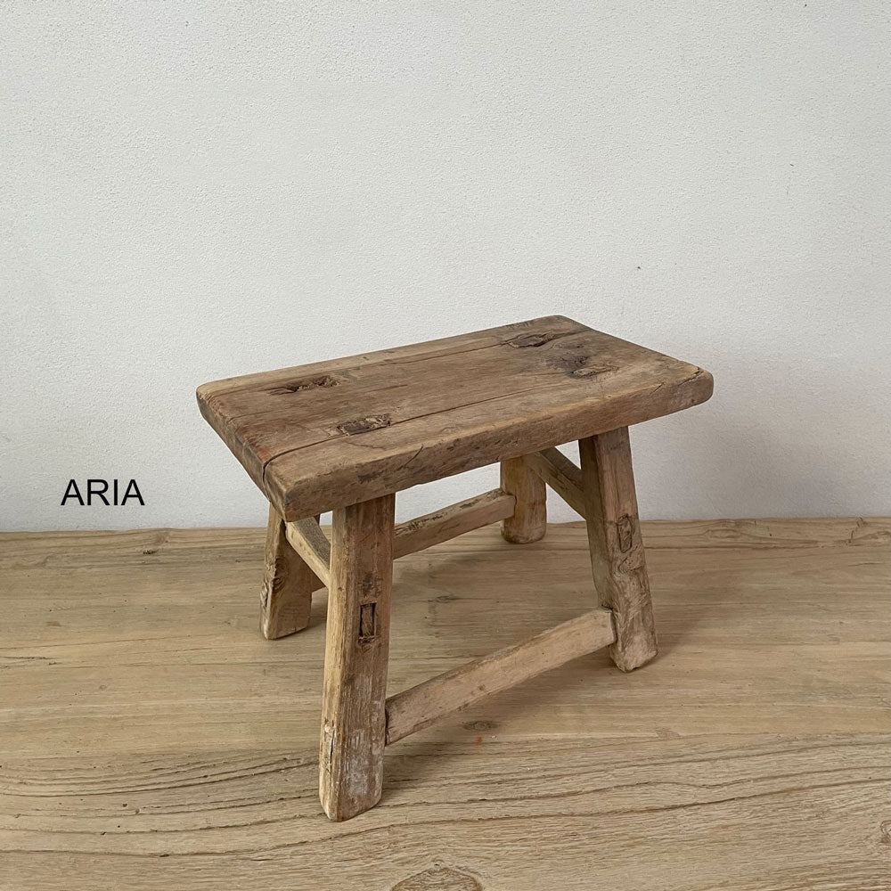 Antique rustic wood footstool