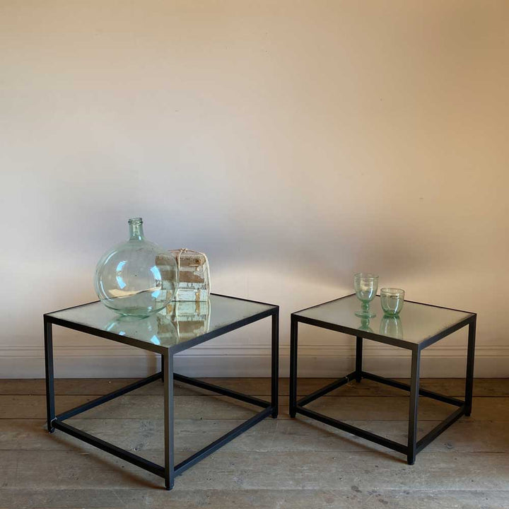Aged Mirror Coffee Table | Large next to a smaller version