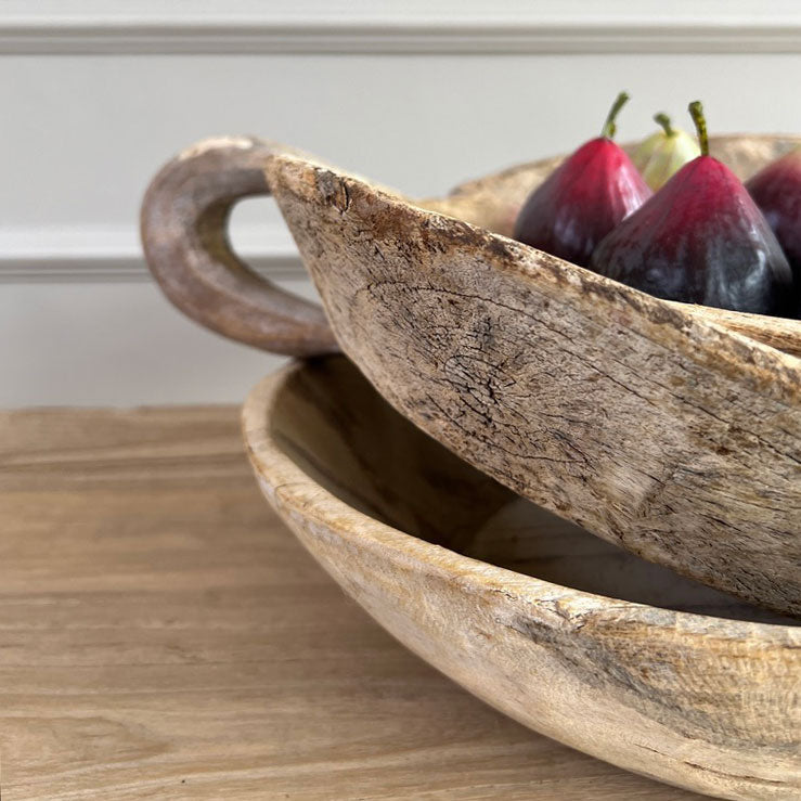 Ancient Pale Wood Bowl with Handle