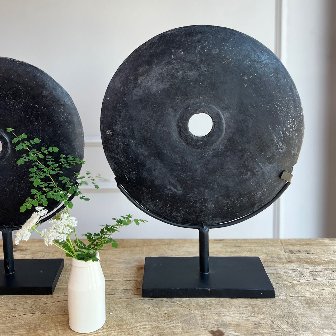 Antique Black Lava Stone Disc g 