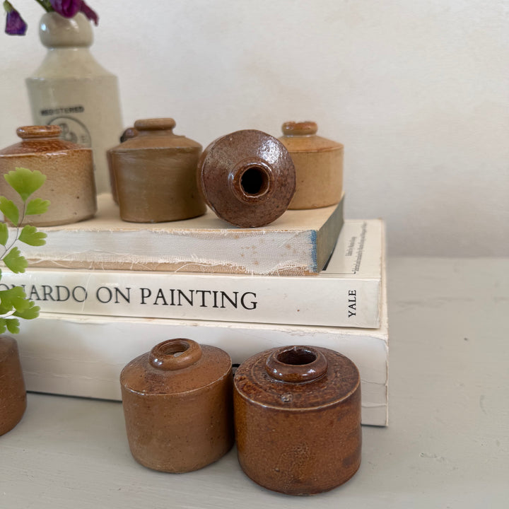 Antique Brown Earthenware Ink Wells