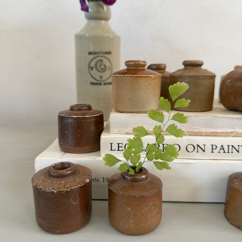 Antique Brown Earthenware Ink Wells