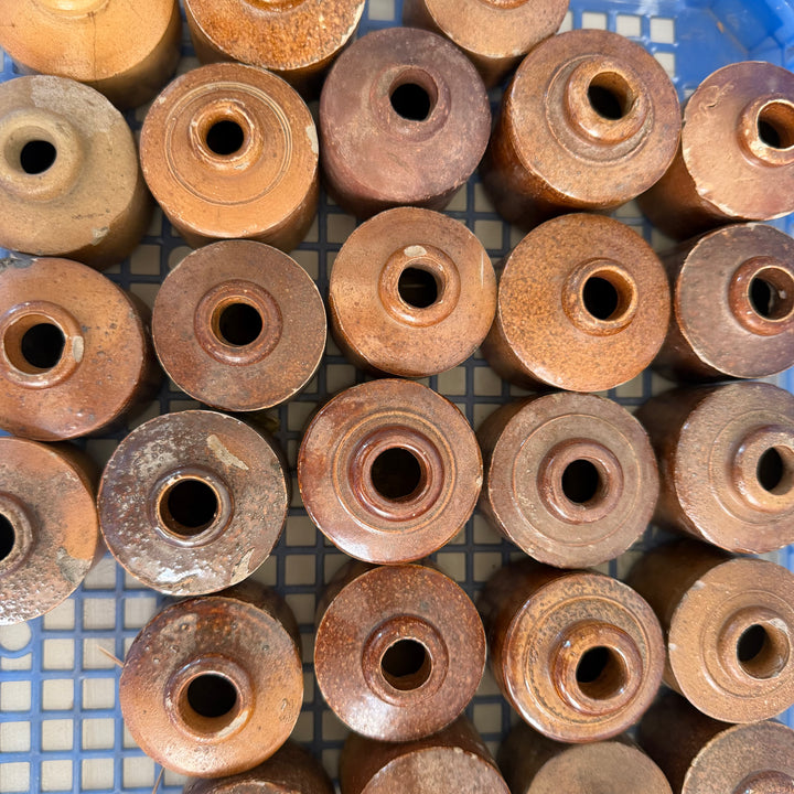 Antique Brown Earthenware Ink Wells