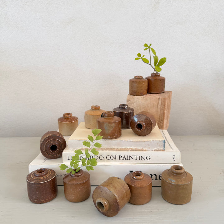 Antique Brown Earthenware Ink Wells