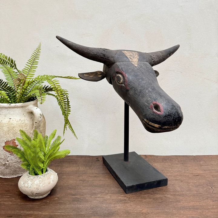 Antique Cow Head Sculpture 