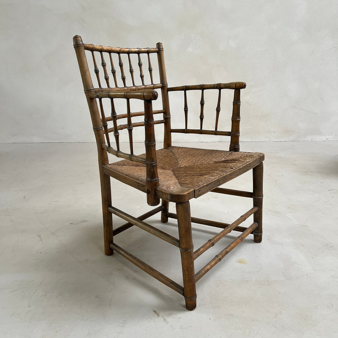 Antique English Ash Rush Seated Chair