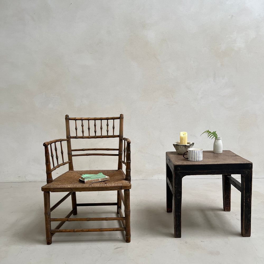 Antique English Ash Rush Seated Chair