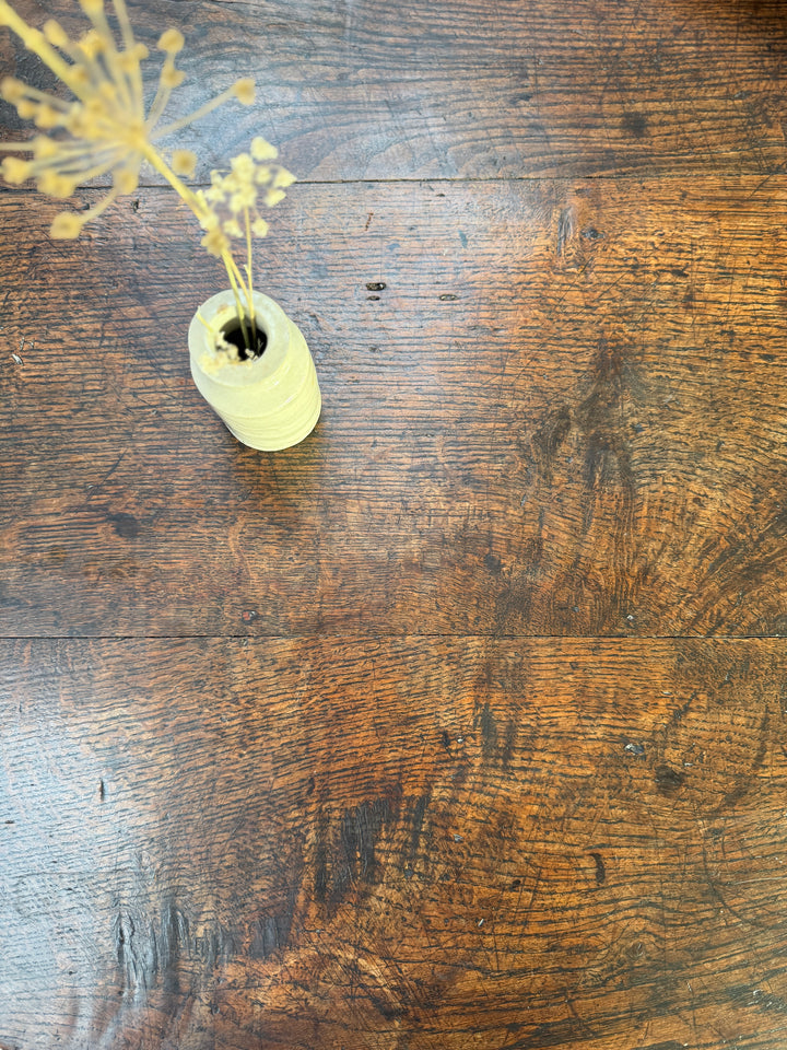 Antique English Oak Round Pedestal Side Table