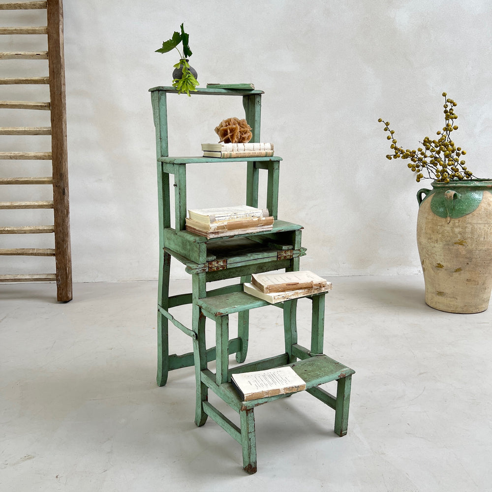 Antique Folding Library Steps Chair