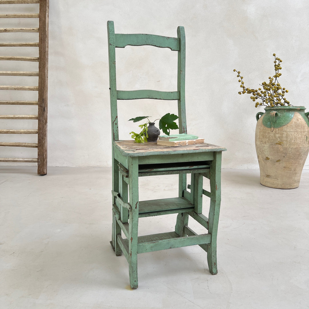 Antique Folding Library Steps Chair