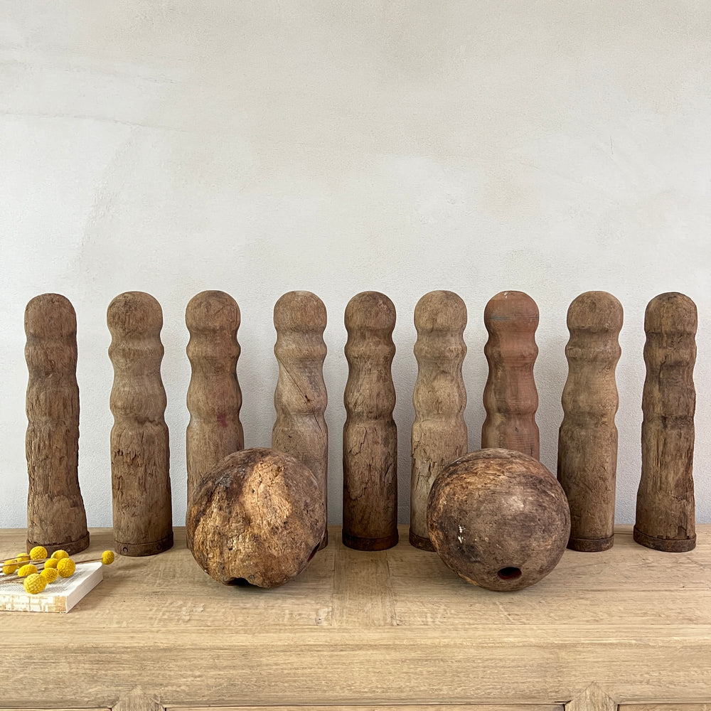 Antique French Wooden Skittle Set