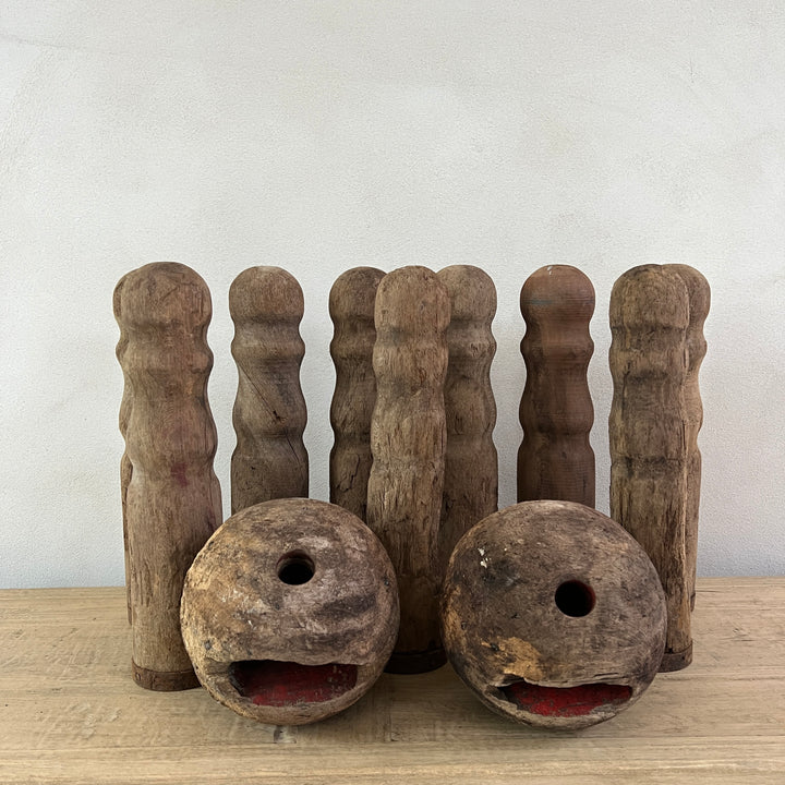 Antique French Wooden Skittle Set