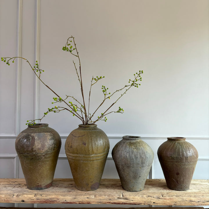 Antique Green Preserve Pots group of 4