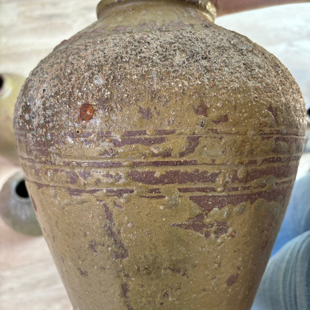 Antique Green Preserve Pots rustic detail