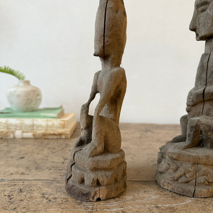 Antique Hand - Carved Wooden tribal head sculpture | Cayha