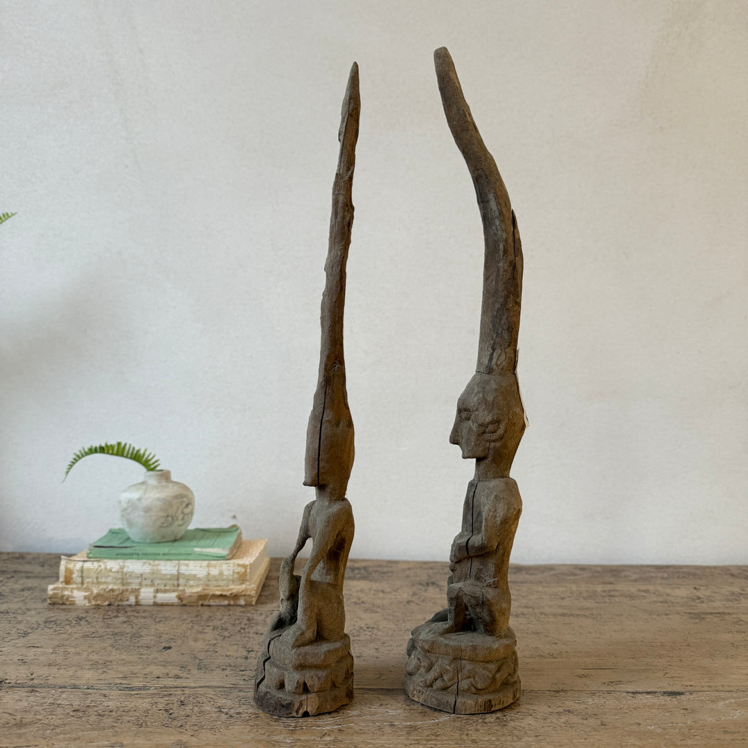 Antique Hand - Carved Wooden tribal head sculpture | Cayha