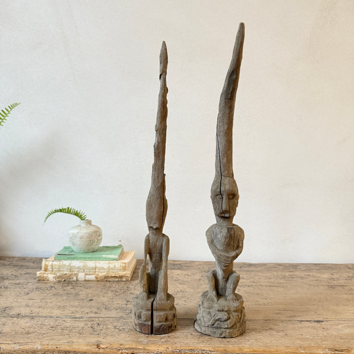 Antique Hand - Carved Wooden tribal head sculpture | Cayha