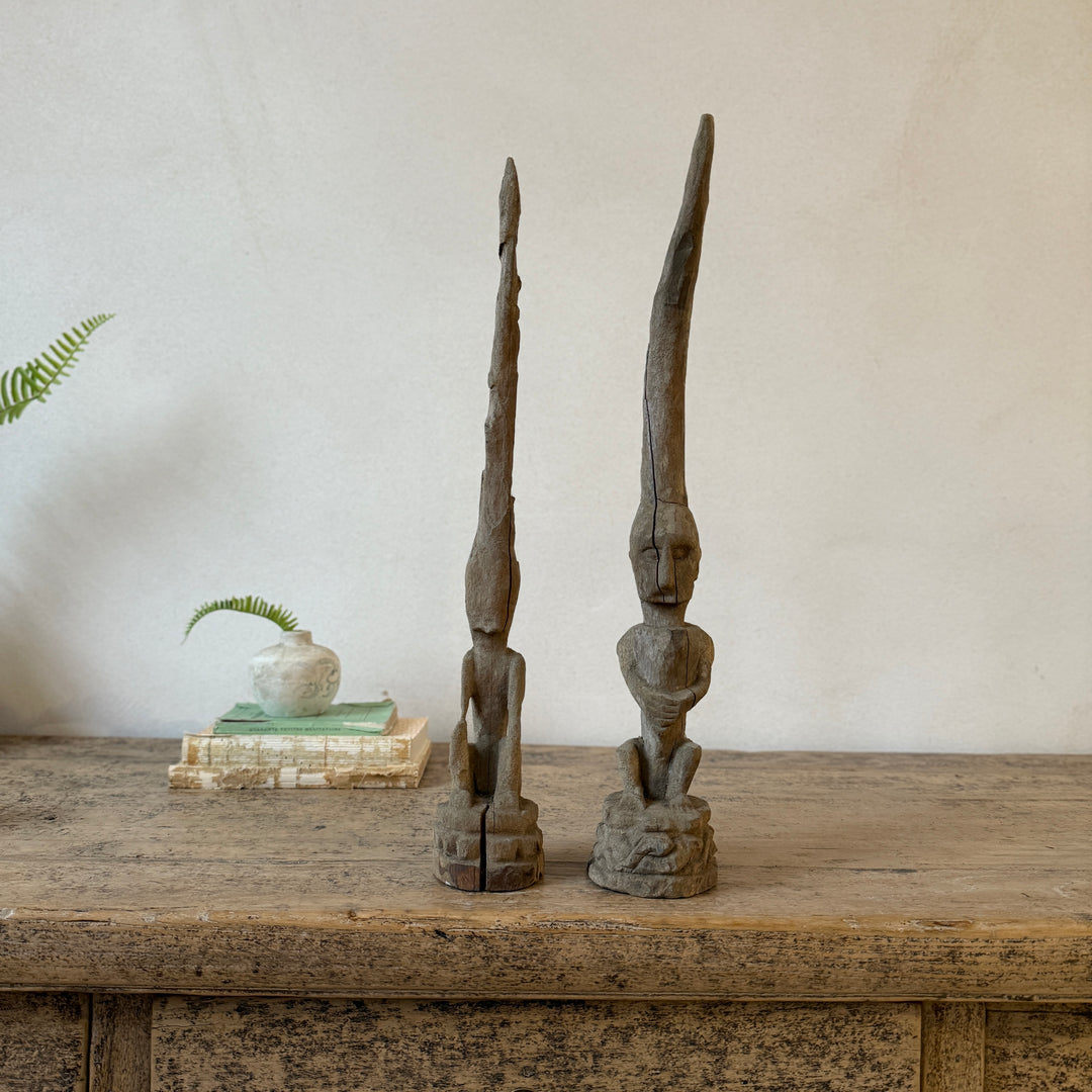 Antique Hand - Carved Wooden tribal head sculpture | Cayha