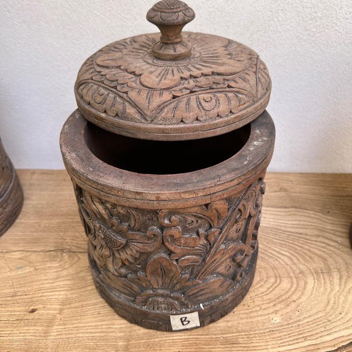 Antique Hand Carved Wooden Pot B