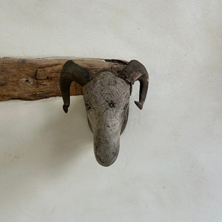 Antique Hand Carved Wooden Sheeps Head Sayang