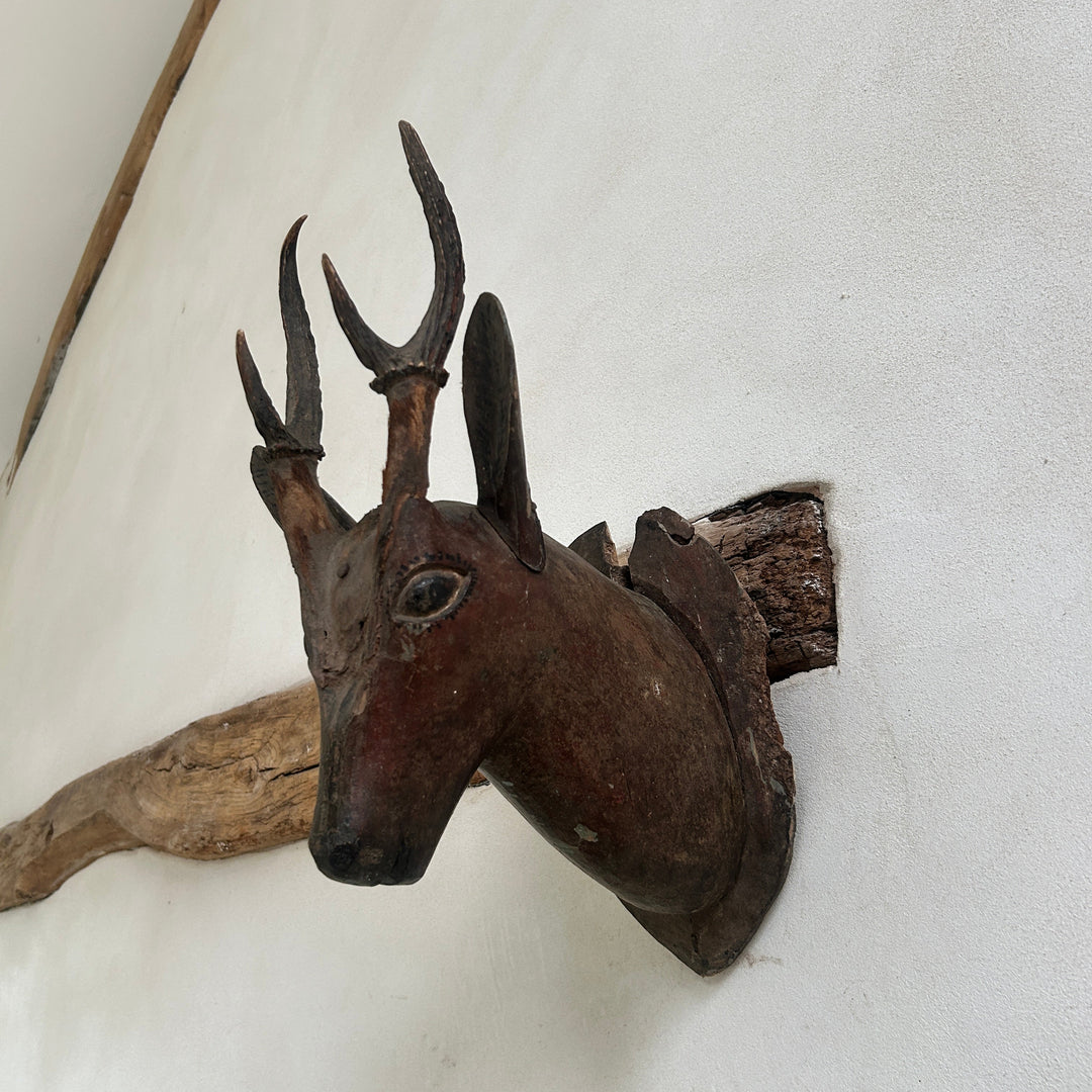 Antique Hand Carved Wooden deer head | Made
