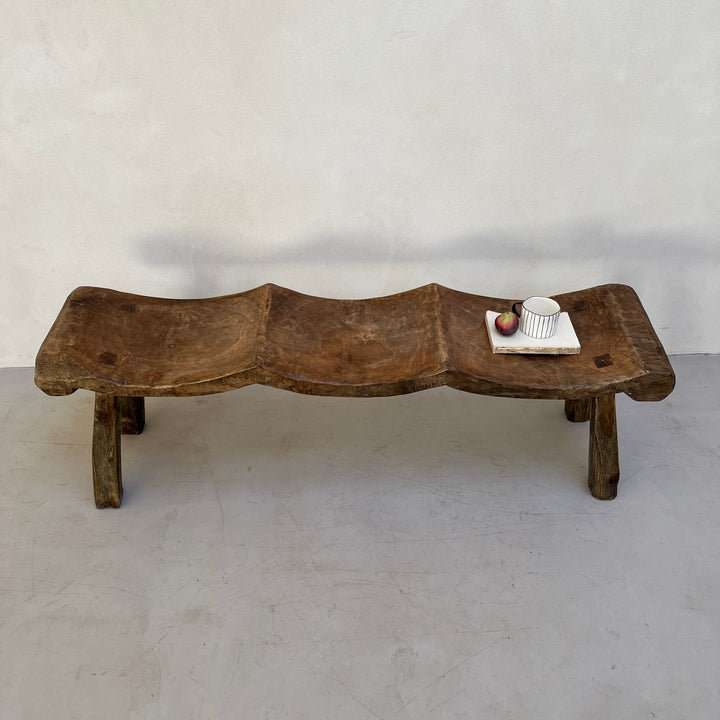 Antique Handcarved Curved Bench | Three seats