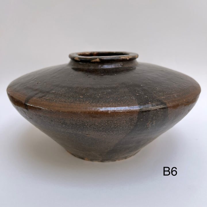 Antique Ikebana low vase | Dark