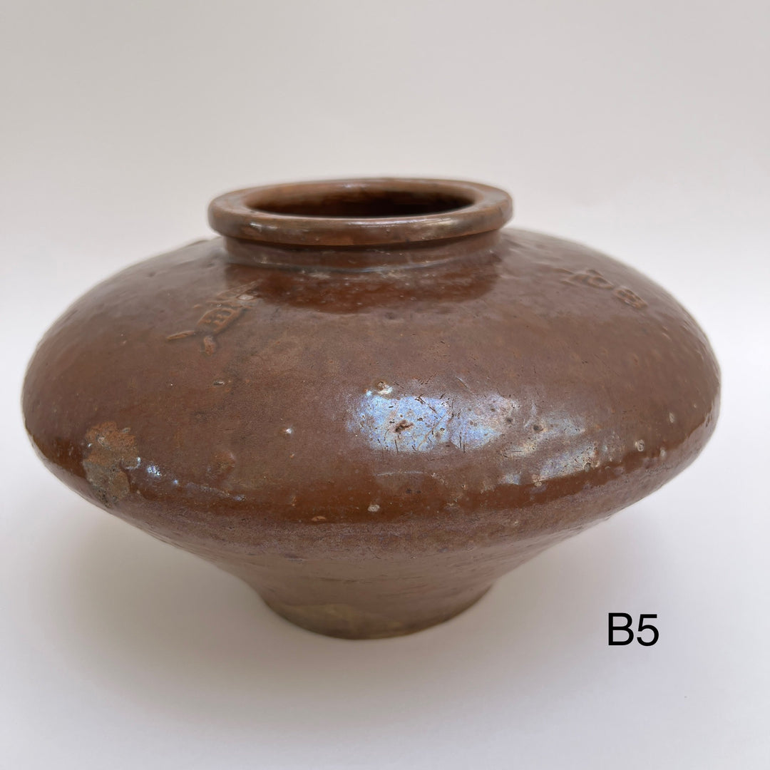 Antique Ikebana low vase | Dark