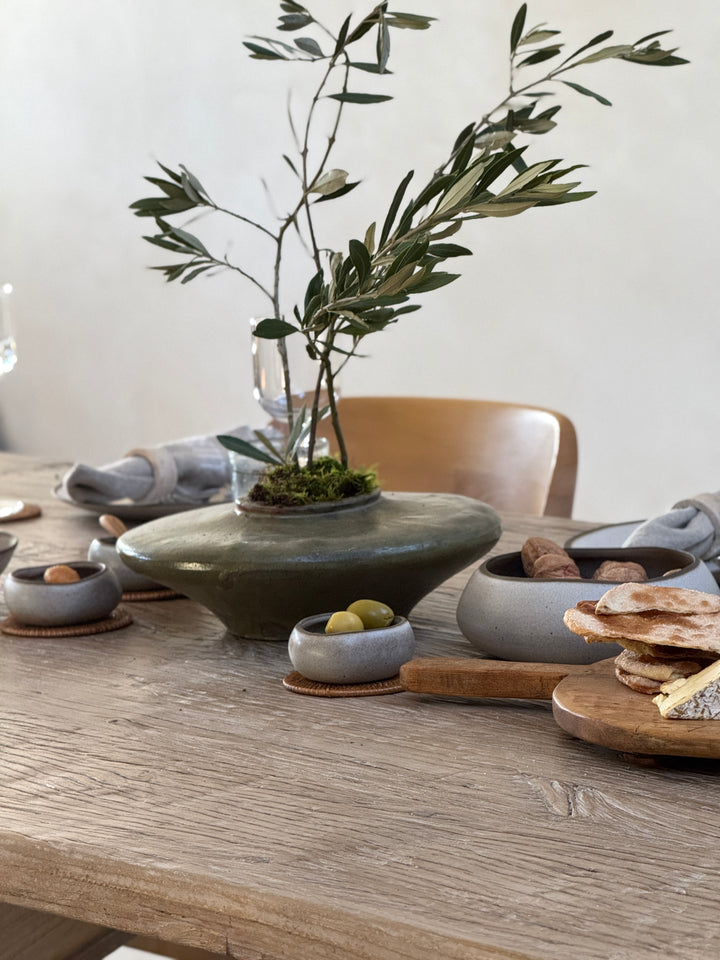 Antique Ikebana low vase | Green