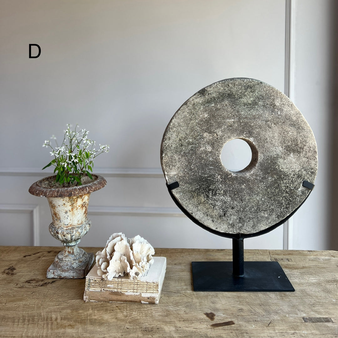 Antique Millstone Disc on Stand d