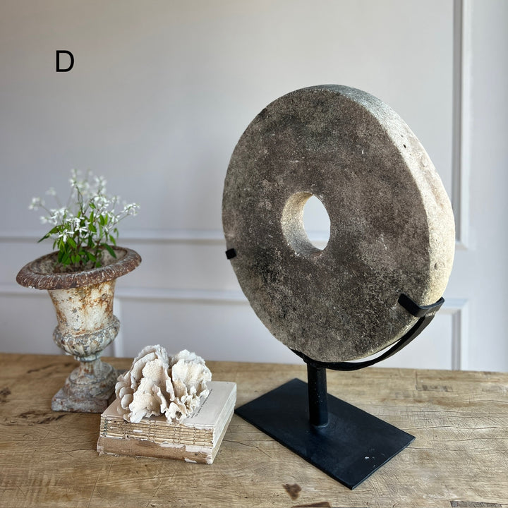 Antique Millstone Disc on Stand dd