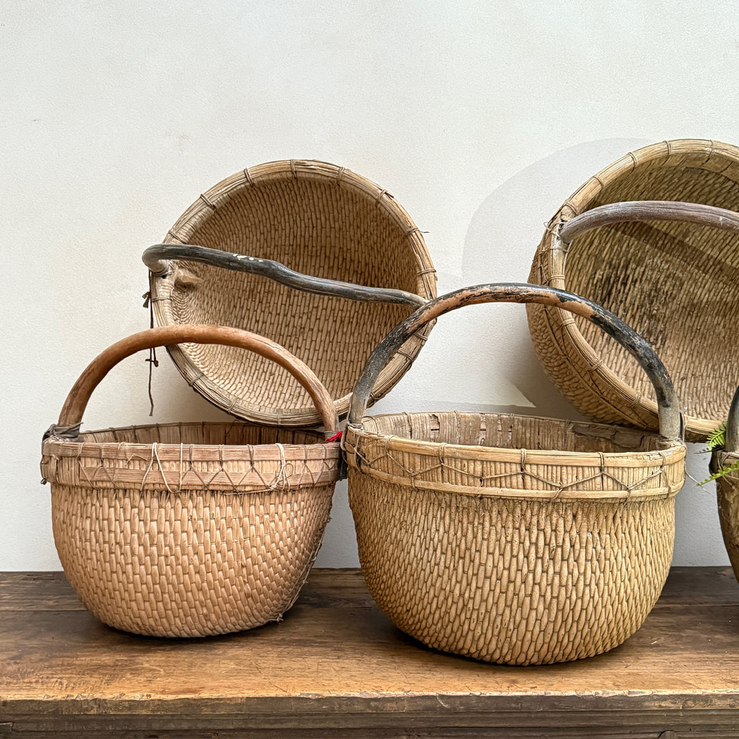 Antique Round Woven Market Basket