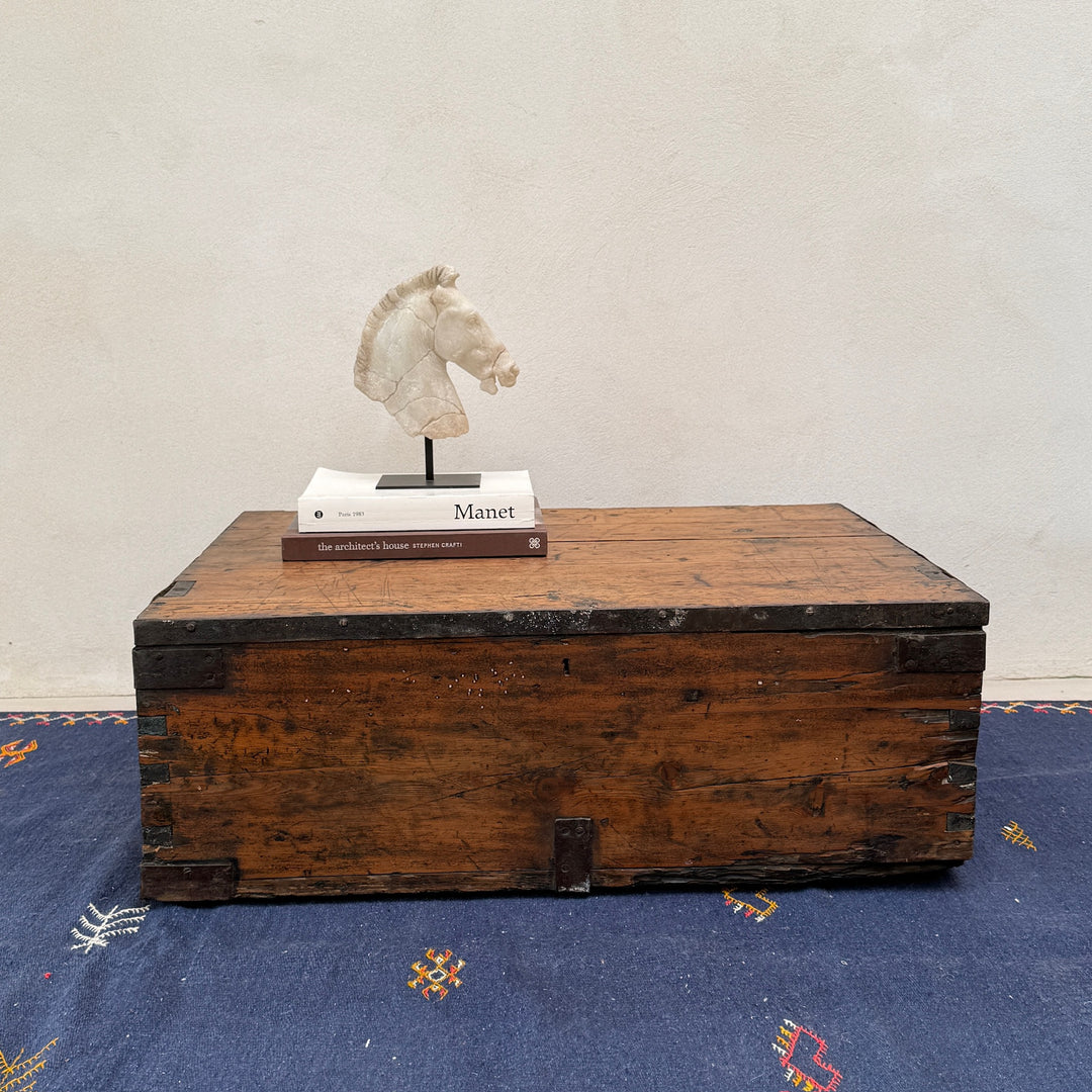 Antique rustic pine blanket box handcrafted from solid pine with original iron fittings, showcasing its beautifully aged patina and traditional craftsmanship.