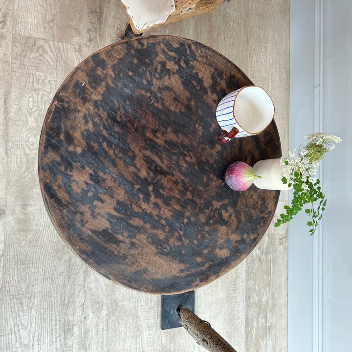 Antique Rustic Round Side Table | Norah a 