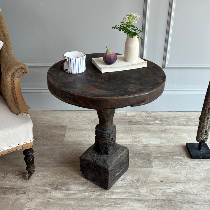 Antique Rustic Round Side Table | Norah e 