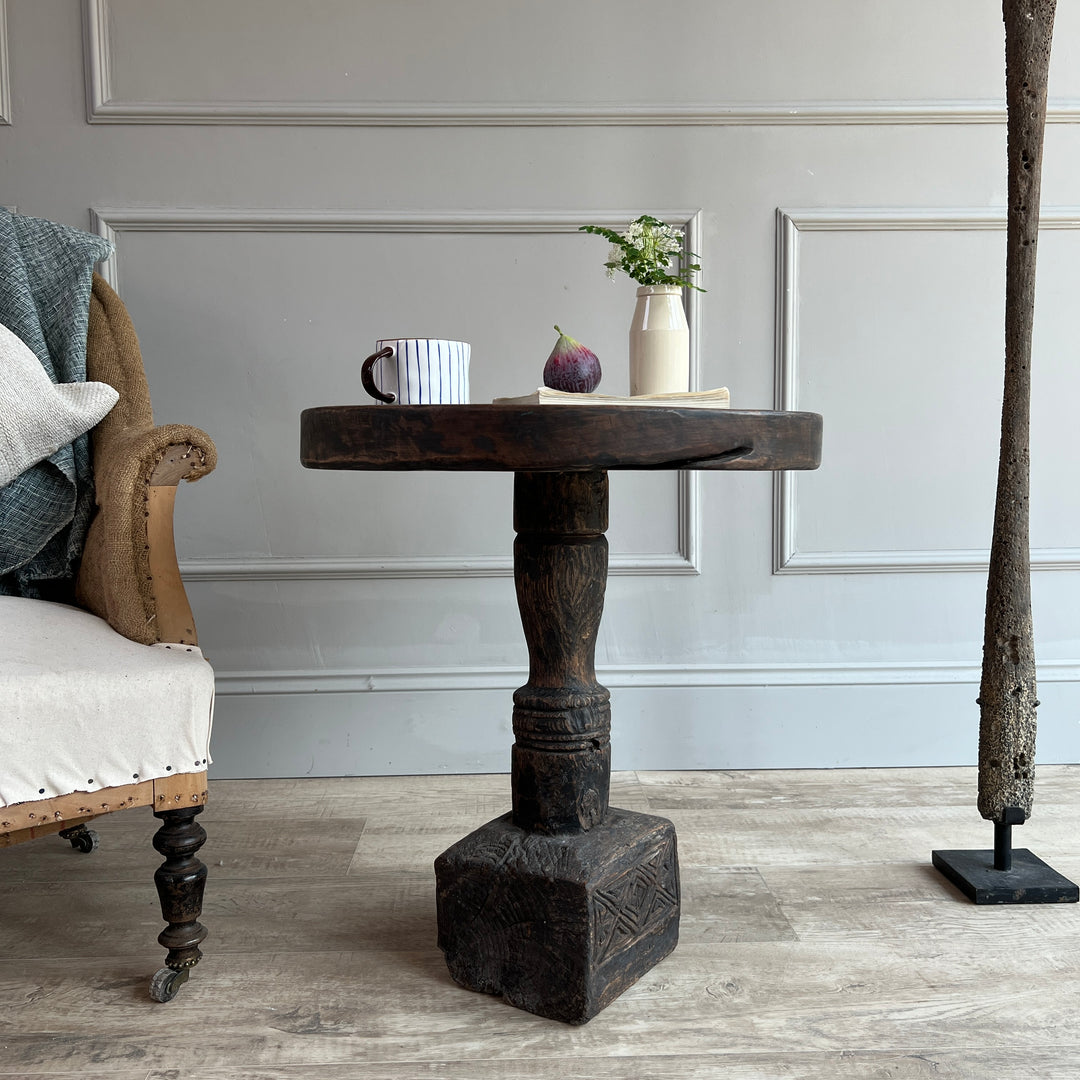 Antique Rustic Round Side Table | Norah  f  