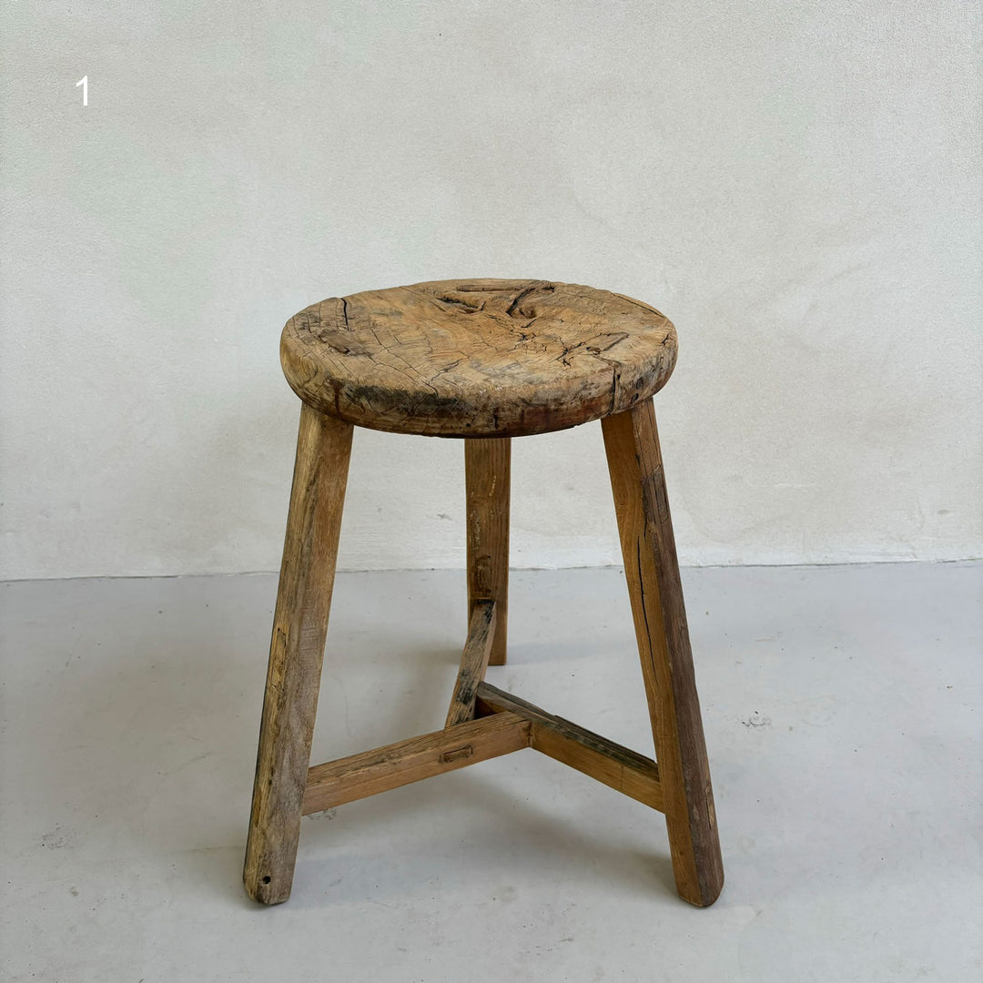 Antique Rustic Round Top Stool stool 1