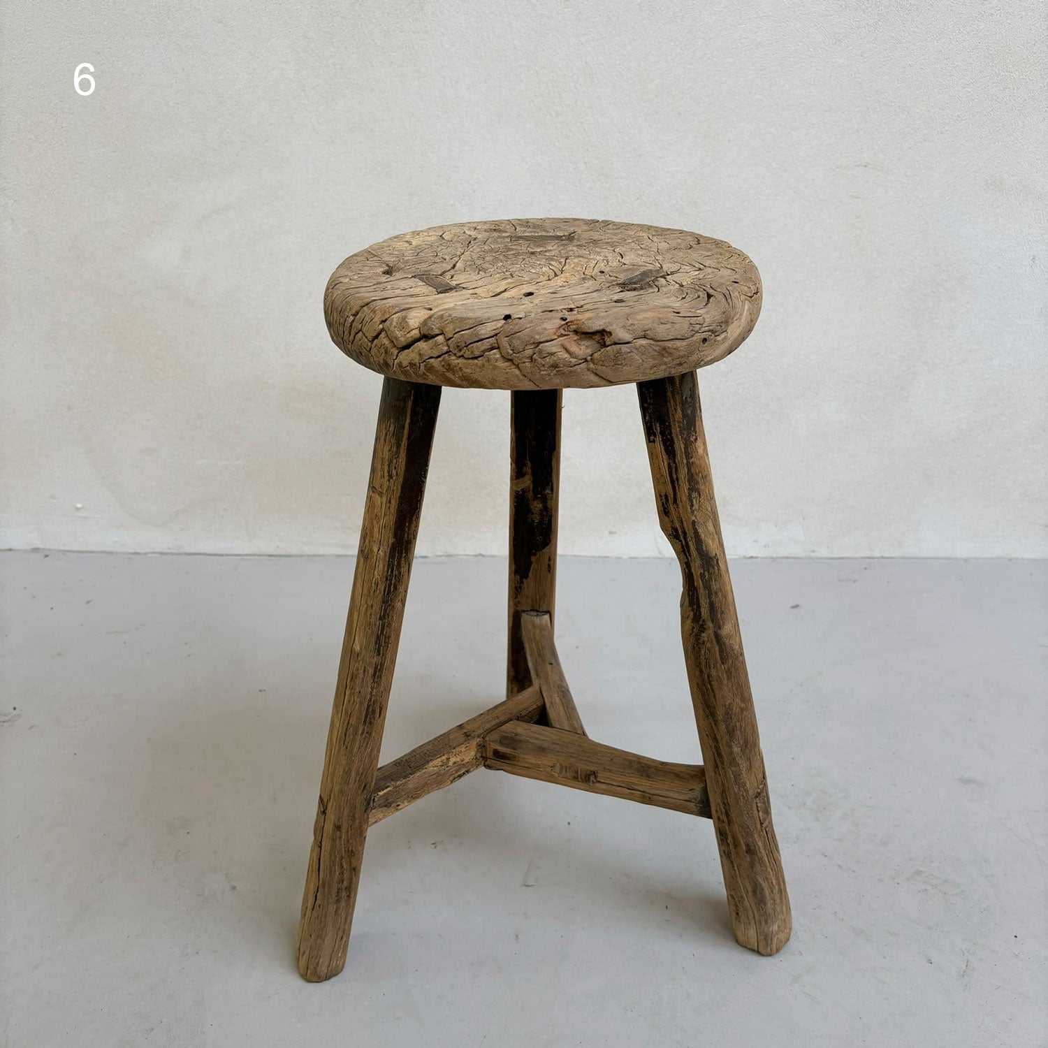 Antique Rustic Round Top Stool